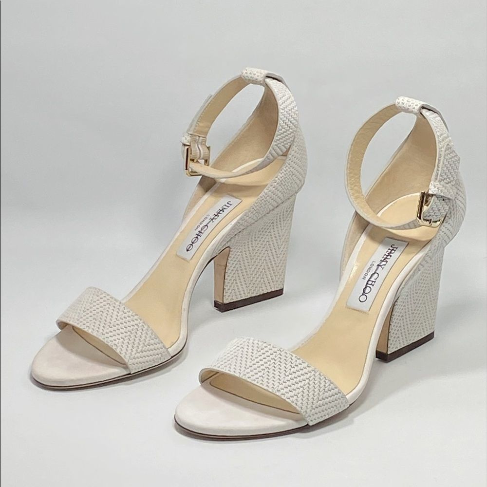 JIMMY CHOO Edina 85 Block Heel Leather Sandals size 39.5